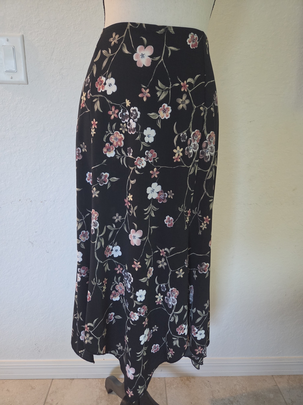 Vintage Y2K Fashion Bug Floral Mesh Midi Skirt Black Fairy Grunge Whimsigoth L